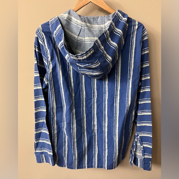 J Crew Striped Hooded Shirt Lightweight Hoodie Pullover Button Sz M Men’s - Picture 4 of 4